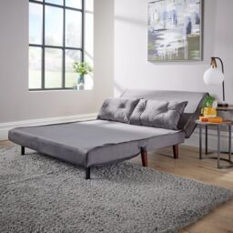 Home Source Double Sofa Bed Folding Chair Velvet Wooden Legs Two Pillow Home in Grey - thumbnail 2
