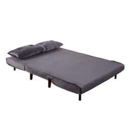 Home Source Double Sofa Bed Folding Chair Velvet Wooden Legs Two Pillow Home in Grey - thumbnail 3
