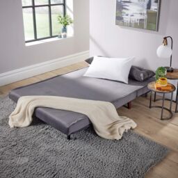 Home Source Double Sofa Bed Folding Chair Velvet Wooden Legs Two Pillow Home in Grey - thumbnail 6