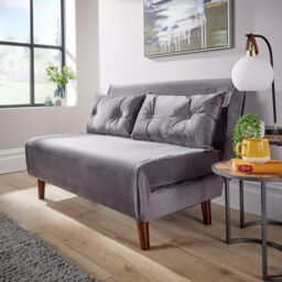 Home Source Double Sofa Bed Folding Chair Velvet Wooden Legs Two Pillow Home in Grey - thumbnail 7