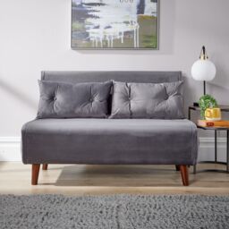 Home Source Double Sofa Bed Folding Chair Velvet Wooden Legs Two Pillow Home in Grey - thumbnail 8