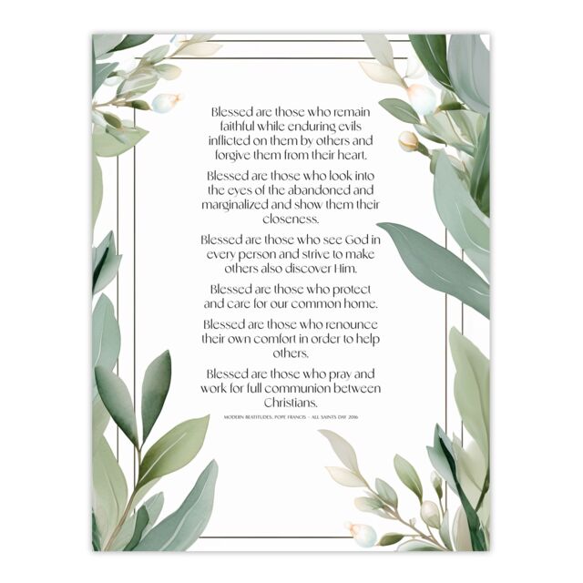 "Artery8 Wall Art Print Modern Blessed Beatitudes Green Pope Francis Quote Bible Poster - Size: W24"" x H32""" - image 1