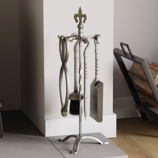 Home Discount Fire Vida 5 Piece Fleur De Lys Companion Set Fireplace Tool Set in Dark Grey - image 1