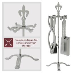 Home Discount Fire Vida 5 Piece Fleur De Lys Companion Set Fireplace Tool Set in Dark Grey - thumbnail 6