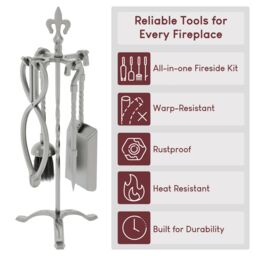 Home Discount Fire Vida 5 Piece Fleur De Lys Companion Set Fireplace Tool Set in Dark Grey - thumbnail 4