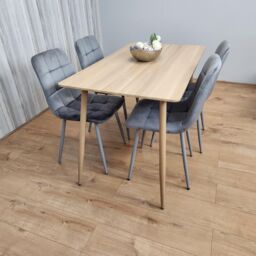 KOSY KOALA Rectangle Oak Effect Kitchen Dining Table With 4 Grey Velvet Tufted Chairs Dining Set - thumbnail 6