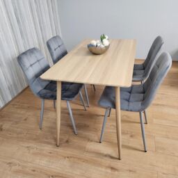 KOSY KOALA Rectangle Oak Effect Kitchen Dining Table With 4 Grey Velvet Tufted Chairs Dining Set - thumbnail 3