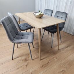 KOSY KOALA Rectangle Oak Effect Kitchen Dining Table With 4 Grey Velvet Tufted Chairs Dining Set - thumbnail 4