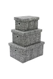 JVL Urban Set of 3 Rectangle Paper Storage Baskets, Medium in Grey - Size: Large - thumbnail 1