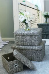 JVL Urban Set of 3 Rectangle Paper Storage Baskets, Medium in Grey - Size: Large - thumbnail 2