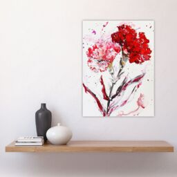 "Artery8 Red Carnation Flower Abstract Watercolour Wall Art Print - Size: W24"" x H32""" - thumbnail 4