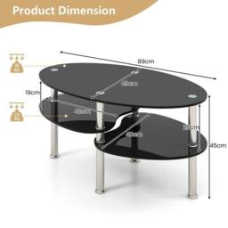 Kelvenix 3-Tier Modern Oval Smooth Glass Tea Table in Black - Size: 0.6m2 - thumbnail 2