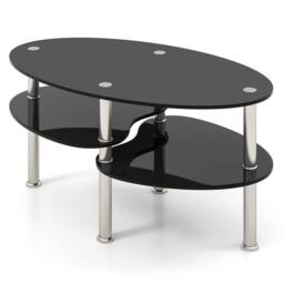 Kelvenix 3-Tier Modern Oval Smooth Glass Tea Table in Black - Size: 0.6m2