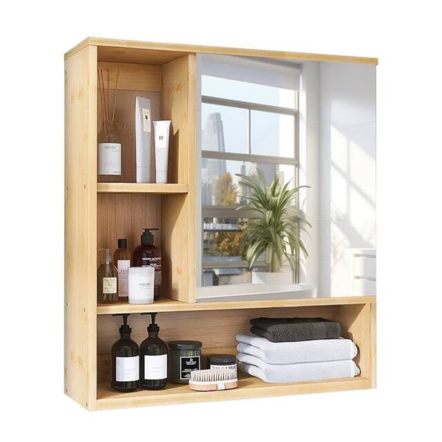 PAWNORA Bamboo Bathroom Mirror Cabinet in Natural - image 1