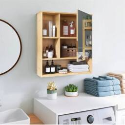 PAWNORA Bamboo Bathroom Mirror Cabinet in Natural - thumbnail 4