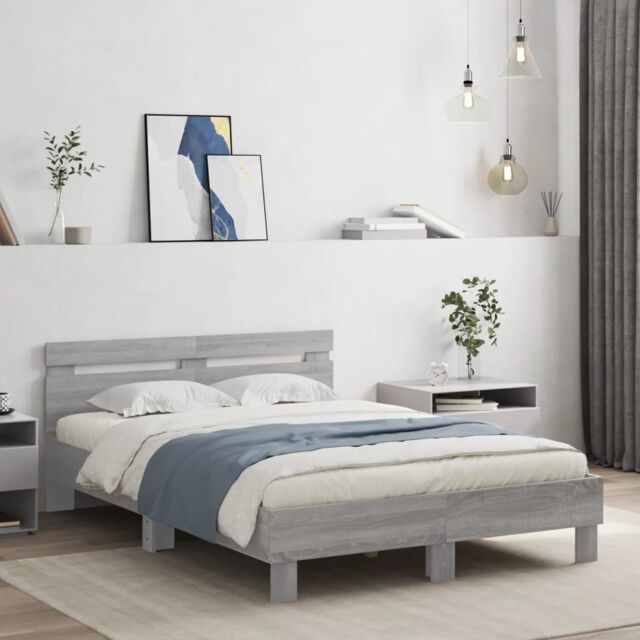 Berkfield Home Bed Frame with LED without Mattress Grey Sonoma 120x190 cm Small Double - image 1
