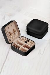 SHEONLY Women's Portable PU Leather Jewellery Box in Black - thumbnail 3