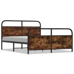 Berkfield Home Metal Bed Frame without Mattress Smoked Oak 150x200 cm King Size in Brown - thumbnail 1