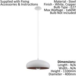Loops Pendant Ceiling Light Modern Colour White & Copper Coloured Steel Bulb E27 1x60W - thumbnail 2