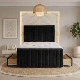 "Somnior Eleanor Velvet Divan Bed Mattress 4 Draw 54"" Headboard 22"" Footboard in Black - Size: Super King" - thumbnail 1