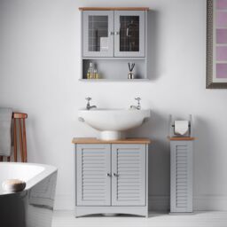 CARME HOME Atlanta 3 Piece Set Bathroom Furniture Sink Storage Cabinet with Mirror in Grey - thumbnail 1