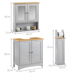 CARME HOME Atlanta 3 Piece Set Bathroom Furniture Sink Storage Cabinet with Mirror in Grey - thumbnail 6