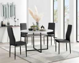 FurnitureboxUK Adley Grey Concrete Effect & Black Round Dining Table with Shelf & 4 Faux Leather Milan Dining Chairs - thumbnail 1
