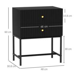 Wyld Haus Nafico Black & Gold Ribbed 2 Drawer Bedside Table - thumbnail 3