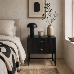 Wyld Haus Nafico Black & Gold Ribbed 2 Drawer Bedside Table