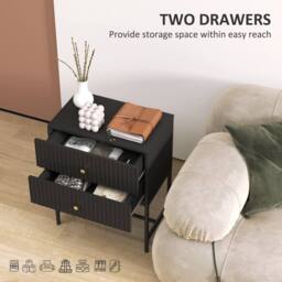 Wyld Haus Nafico Black & Gold Ribbed 2 Drawer Bedside Table - thumbnail 5