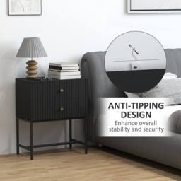 Wyld Haus Nafico Black & Gold Ribbed 2 Drawer Bedside Table - thumbnail 7