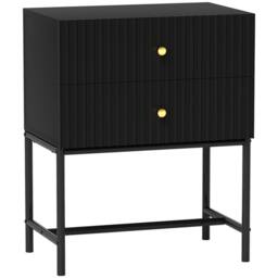 Wyld Haus Nafico Black & Gold Ribbed 2 Drawer Bedside Table - thumbnail 2