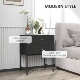 Wyld Haus Nafico Black & Gold Ribbed 2 Drawer Bedside Table - thumbnail 4
