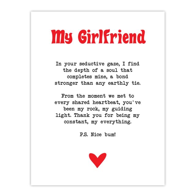 "Artery8 Love Poem My Everything Girlfriend Romantic Sweet Wall Art Print in White - Size: W24"" x H32""" - image 1
