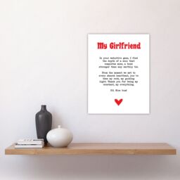 "Artery8 Love Poem My Everything Girlfriend Romantic Sweet Wall Art Print in White - Size: W24"" x H32""" - thumbnail 4