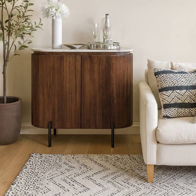 Wyld Haus Alabama Ribbed Mango Wood Sideboard Drinks Cabinet Marble Top in Brown - image 1