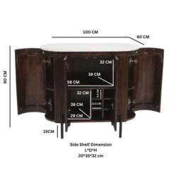 Wyld Haus Alabama Ribbed Mango Wood Sideboard Drinks Cabinet Marble Top in Brown - thumbnail 3