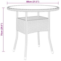 Berkfield Home Garden Table Ã˜80x75 cm Tempered Glass & Poly Rattan Brown - Size: 80x75 cm - thumbnail 4