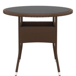 Berkfield Home Garden Table Ã˜80x75 cm Tempered Glass & Poly Rattan Brown - Size: 80x75 cm - thumbnail 2