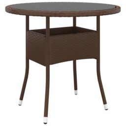 Berkfield Home Garden Table Ã˜80x75 cm Tempered Glass & Poly Rattan Brown - Size: 80x75 cm - thumbnail 1