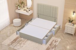 "Somnior Alexas Divan Divan Bed 4 Drawers with 54"" Floor Headboard Linen Fabric in Beige - Size: Small Double" - thumbnail 3