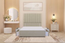 "Somnior Alexas Divan Divan Bed 4 Drawers with 54"" Floor Headboard Linen Fabric in Beige - Size: Small Double" - thumbnail 4