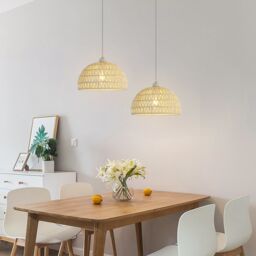 Pheashine White Rattan Woven Pendant Light, E27, Adjustable 130cm Cord, No Bulb in Beige - thumbnail 6