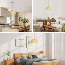 Pheashine White Rattan Woven Pendant Light, E27, Adjustable 130cm Cord, No Bulb in Beige - thumbnail 5