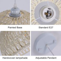 Pheashine White Rattan Woven Pendant Light, E27, Adjustable 130cm Cord, No Bulb in Beige - thumbnail 4