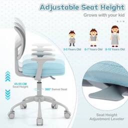 VOGREX Children Mesh Chair with Armrests Adjustable Height in Blue - thumbnail 5