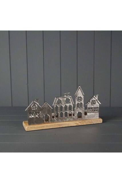 KDMD Silver Festive Metal Townscape Tealight Holder - 16mm - image 1