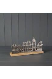 KDMD Silver Festive Metal Townscape Tealight Holder - 16mm - thumbnail 1
