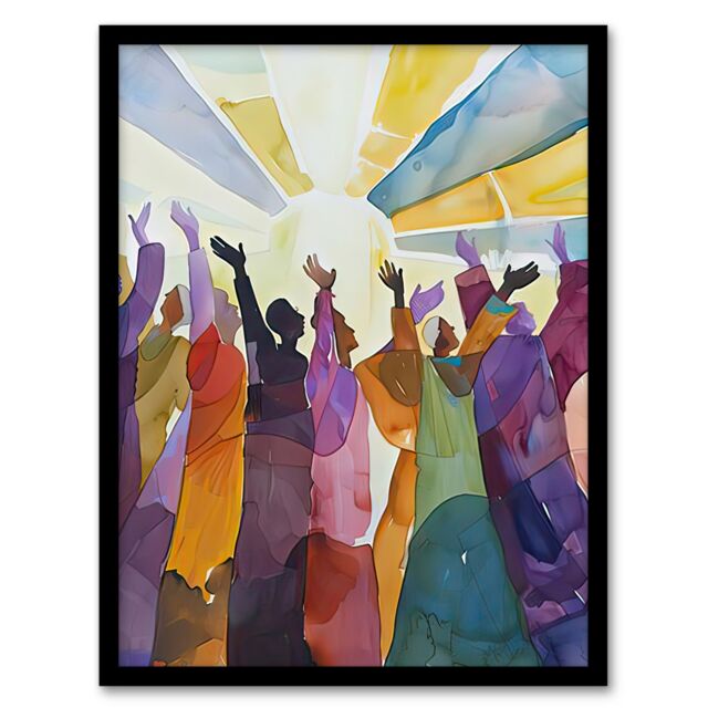 "Artery8 Religious Choir Praise Stained Glass Watercolour Framed Art Print - Size: W12"" x H16""" - image 1