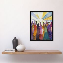 "Artery8 Religious Choir Praise Stained Glass Watercolour Framed Art Print - Size: W12"" x H16""" - thumbnail 4